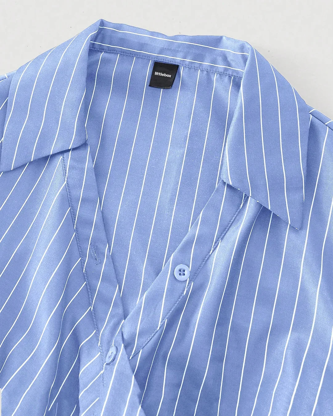Blue Striped Wrap Front Collared Mini Dress