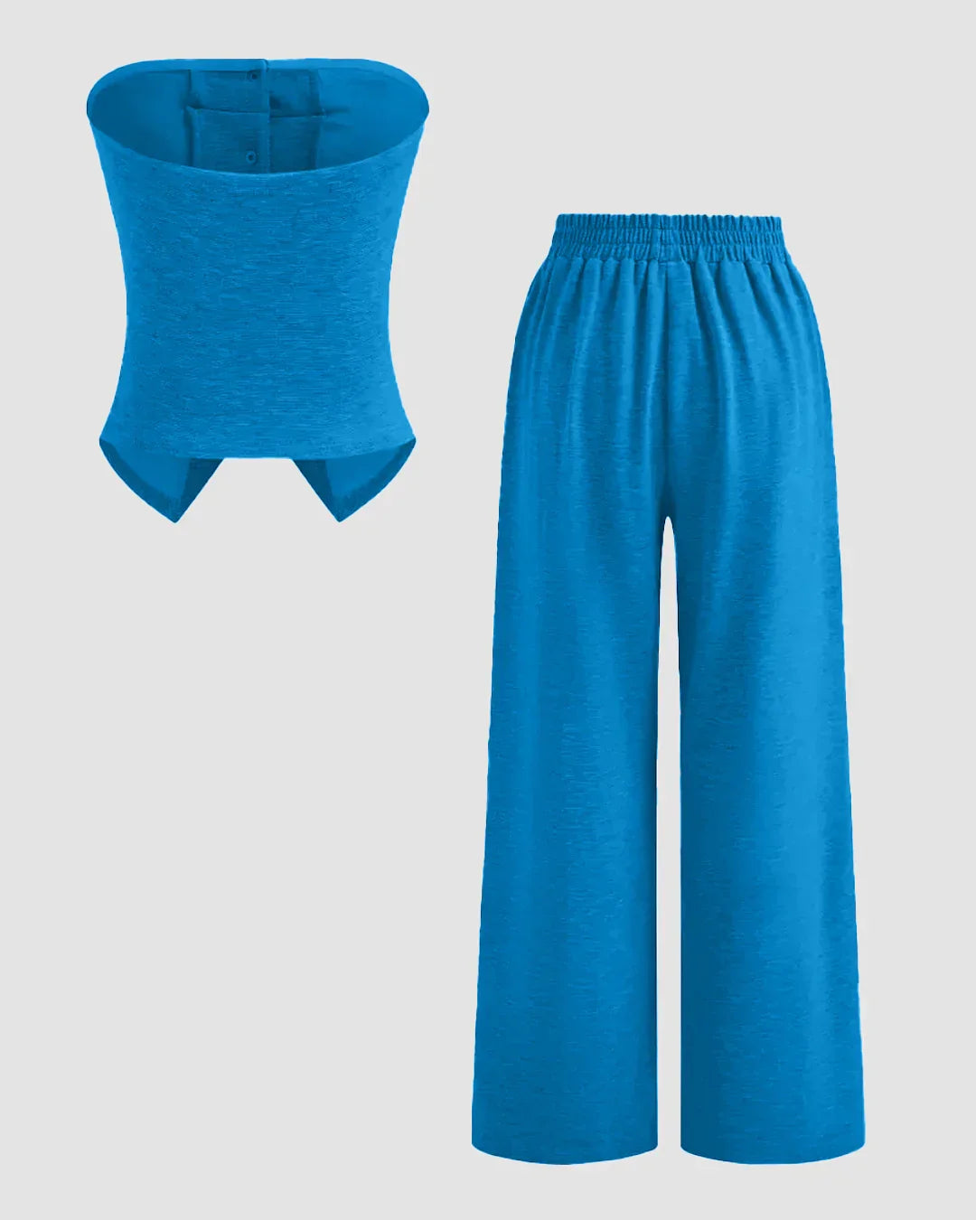 Solid Button Sleeveless Top With Solid Wide Leg Trousers In Eclectic Blue