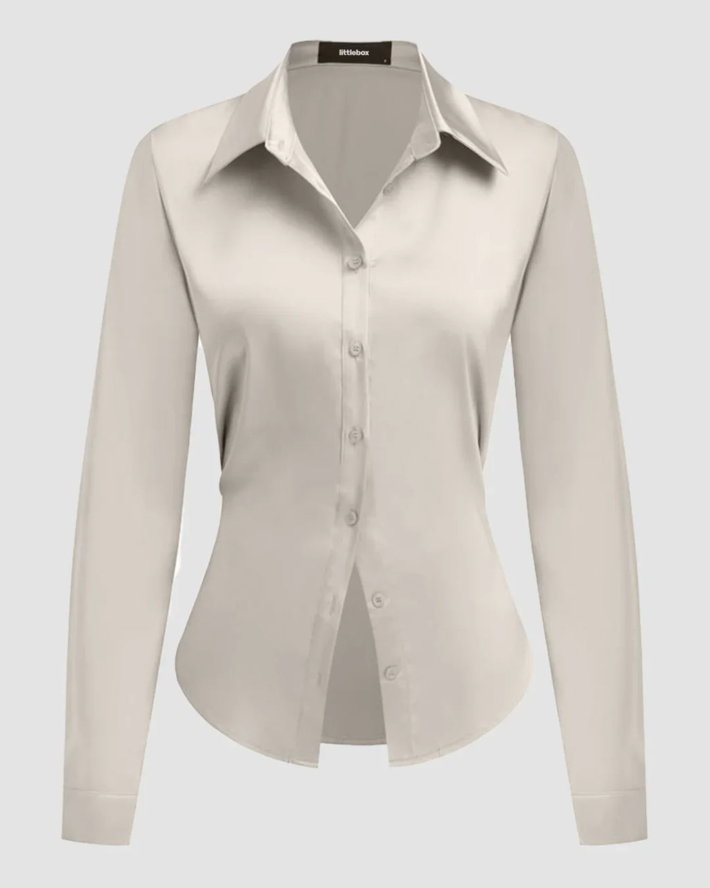 Satin Button-Down Collar Full Sleeve Shirt in Cream