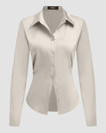 Satin Button-Down Collar Full Sleeve Shirt in Cream