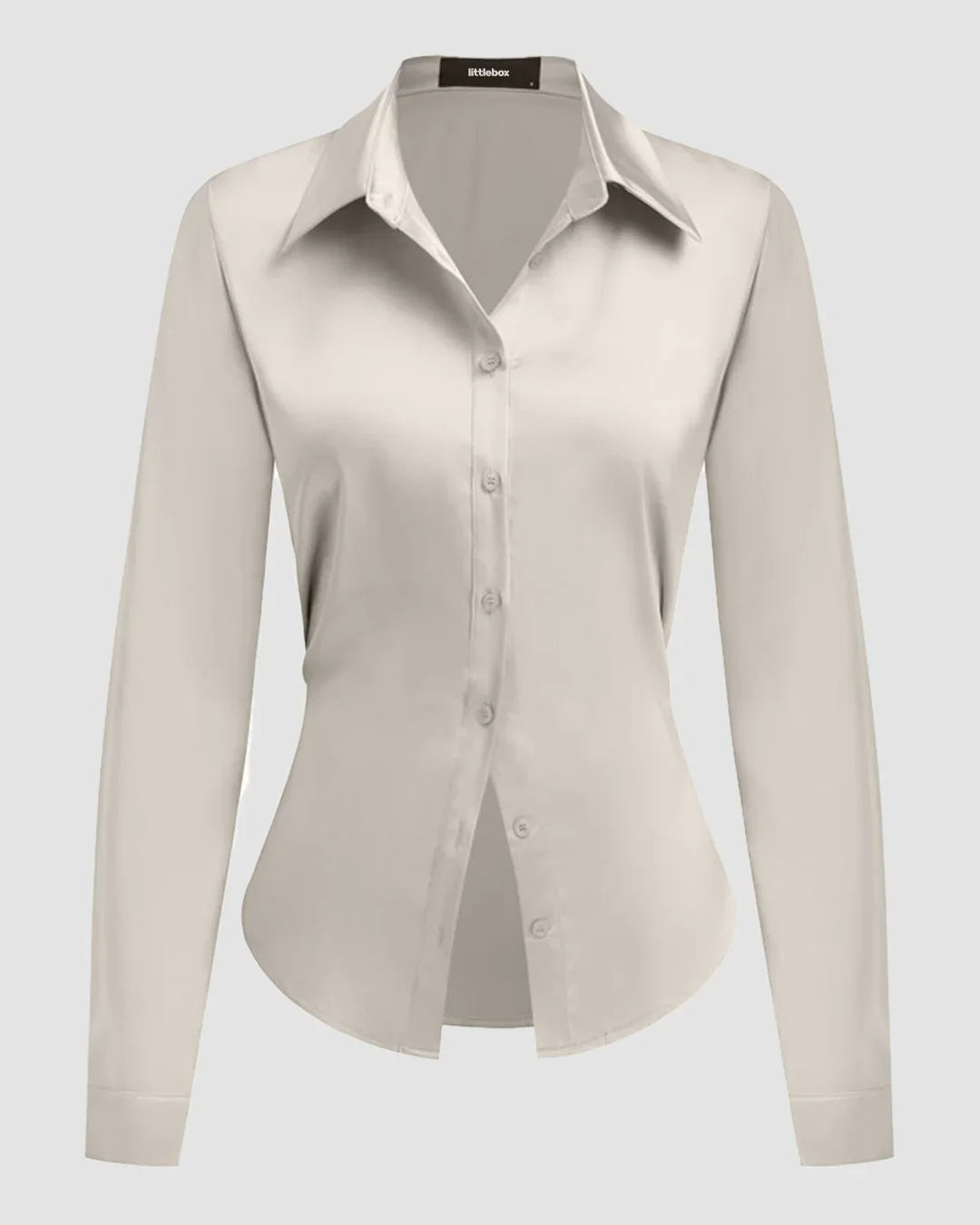 Satin Button-Down Collar Full Sleeve Shirt in Cream