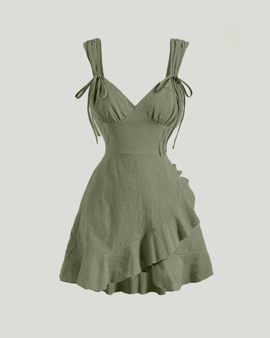 Ruffle Wrap V Neck Sleeveless Tie Knot Short Dress