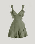 Ruffle Wrap V Neck Sleeveless Tie Knot Short Dress