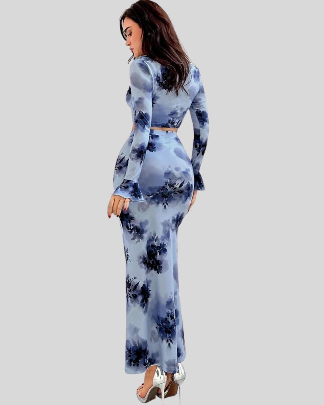 Square Neck Floral Print Top and Mermaid Skirt