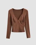 Mocha Mouse V-Neck Long Sleeve Top