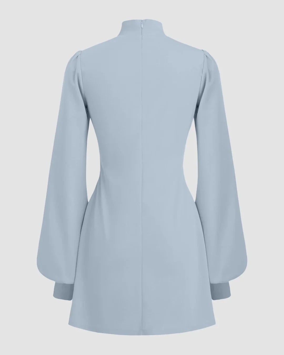 High Neck Ruffle Puff Sleeve Mini Dress in Ice Blue