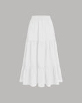 White Tiered Ruffle Midi Skirt