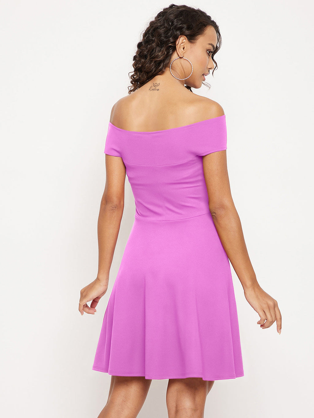 Off Shoulder Stretchable Cotton Skater Dress