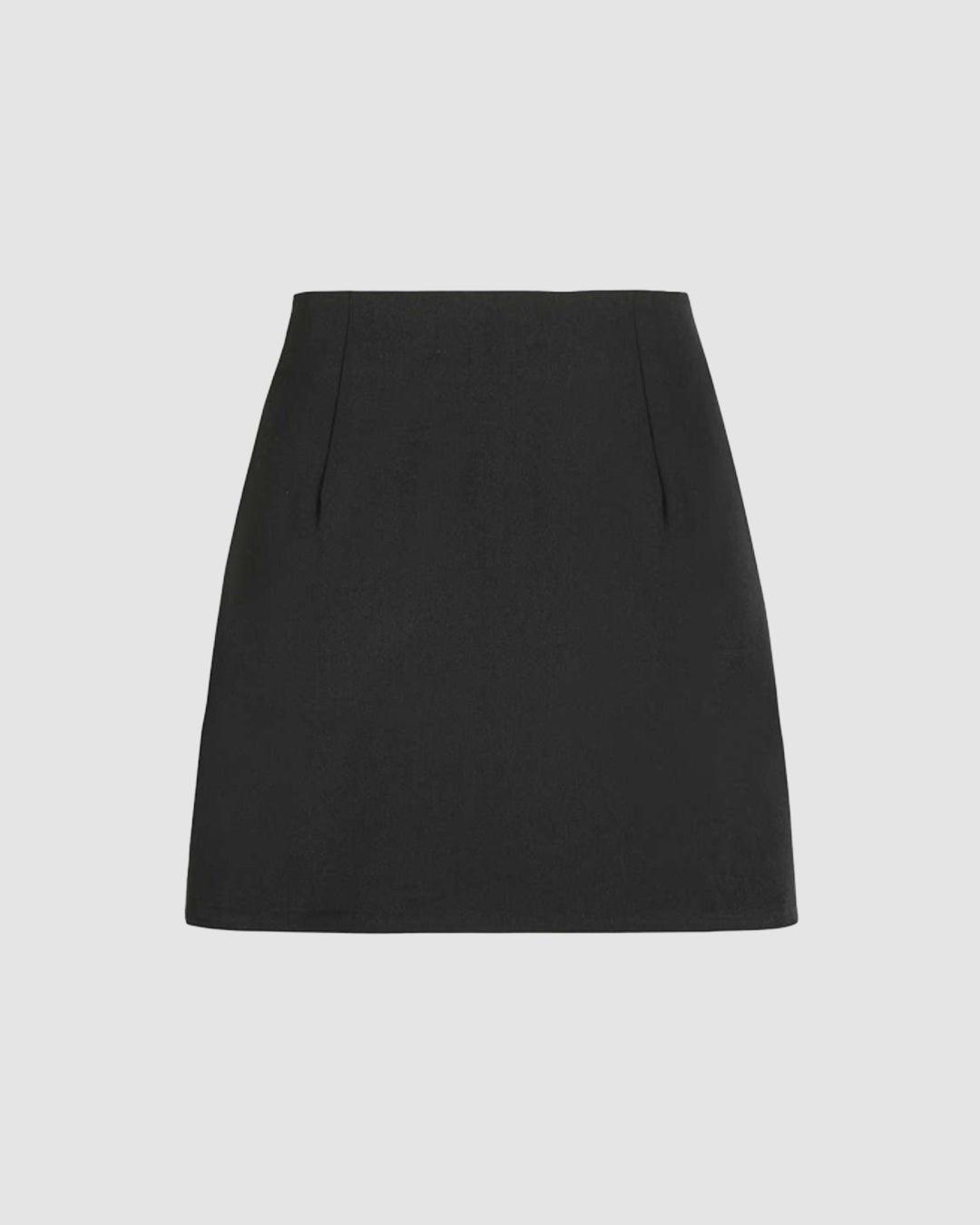 Solid Button Front Crop Vest Blazer & Split Skirt