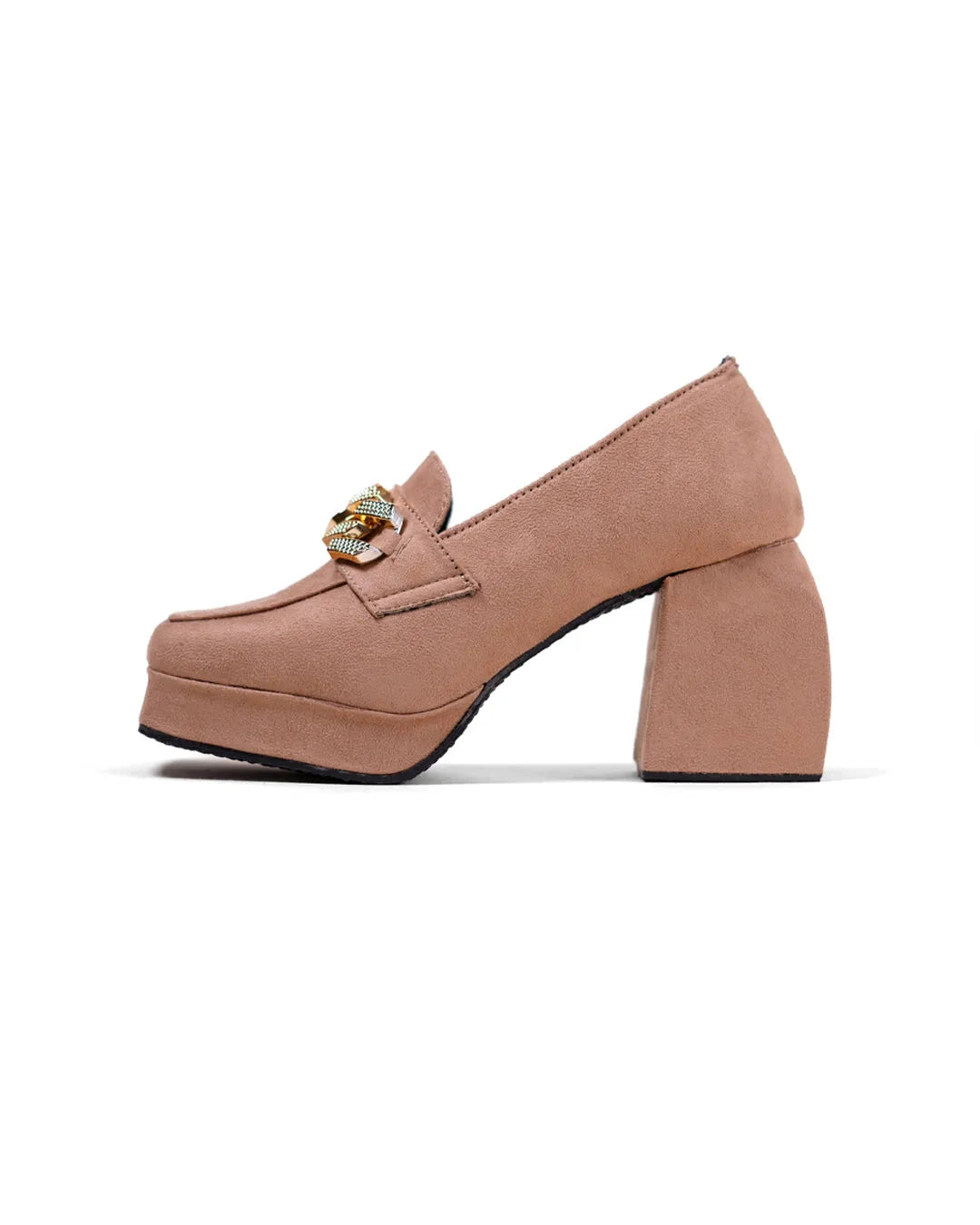 Rose Color Chain Detail Platform Shoes