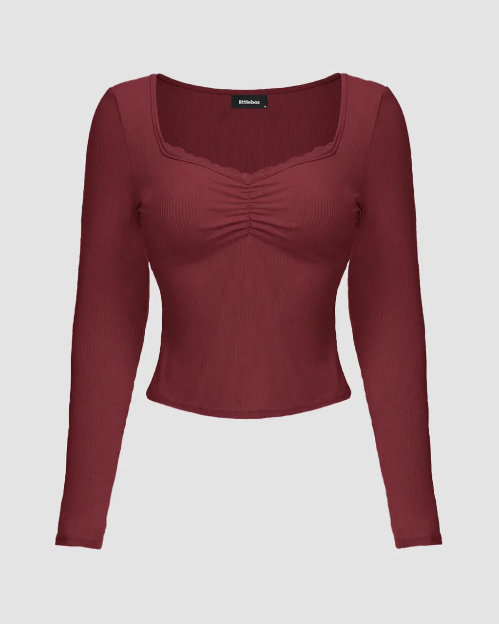 Maroon Ruched Front Mesh Full Sleeve Top