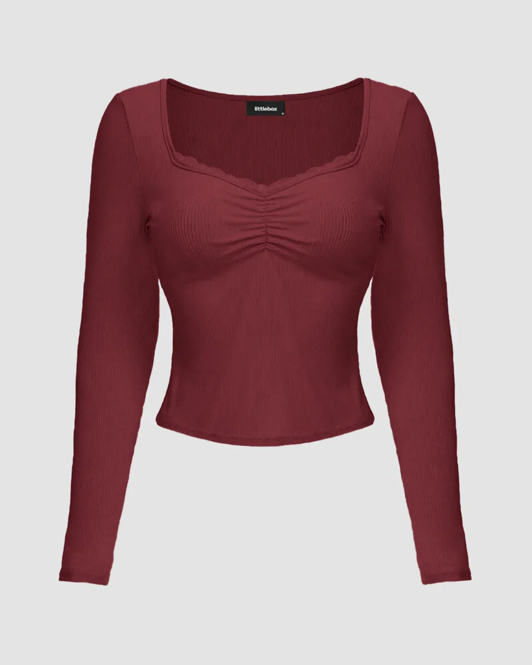 Maroon Ruched Front Mesh Full Sleeve Top