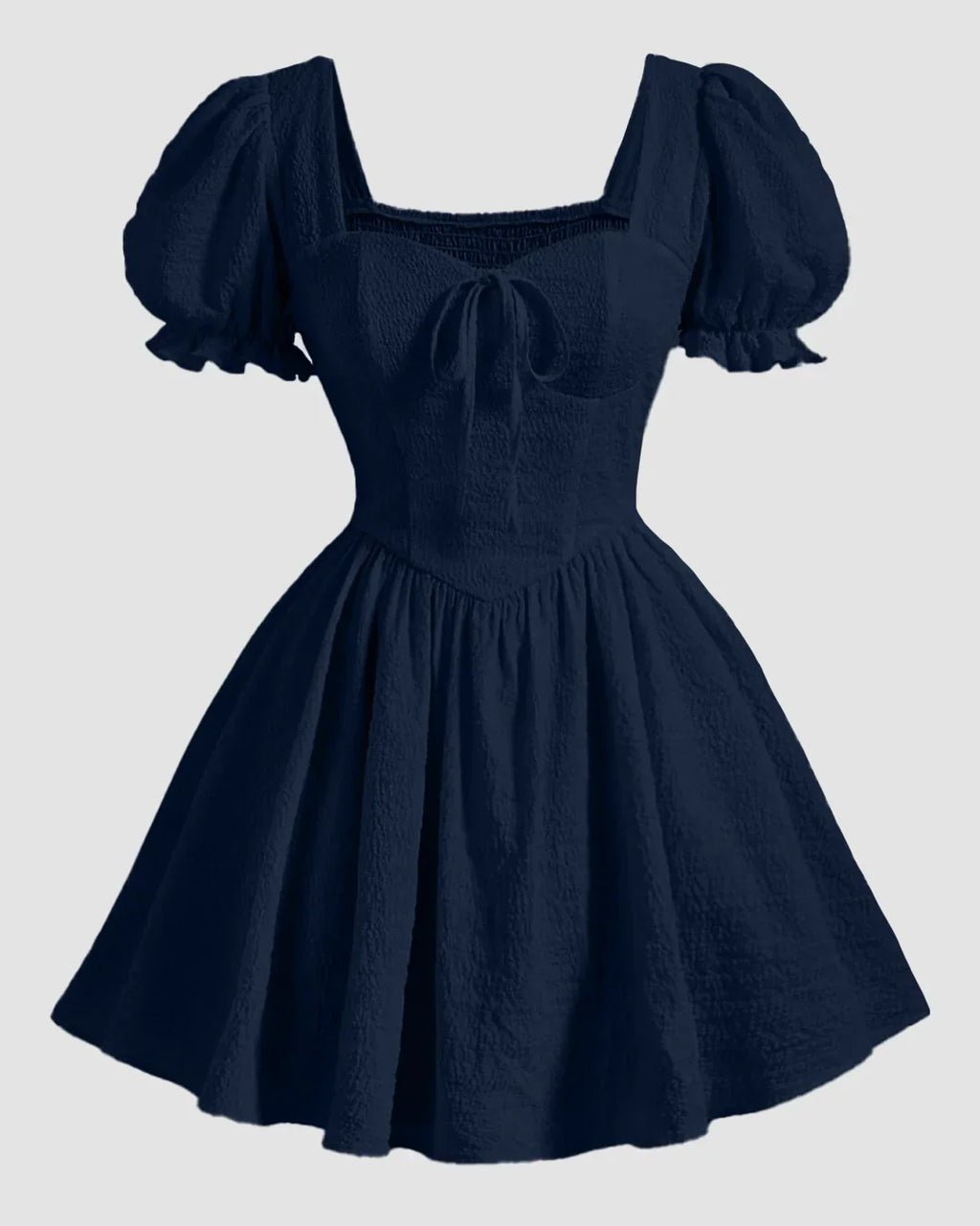 Square Neck Puff Sleeve A-Line Mini Dress in Navy Blue
