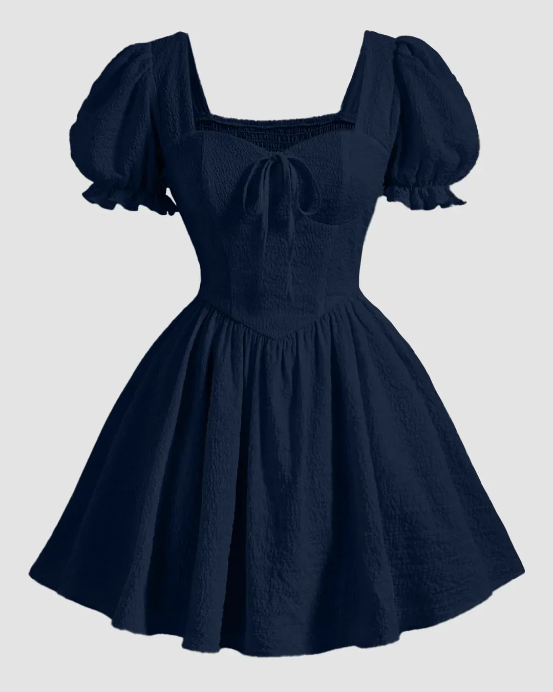 Square Neck Puff Sleeve A-Line Mini Dress in Navy Blue