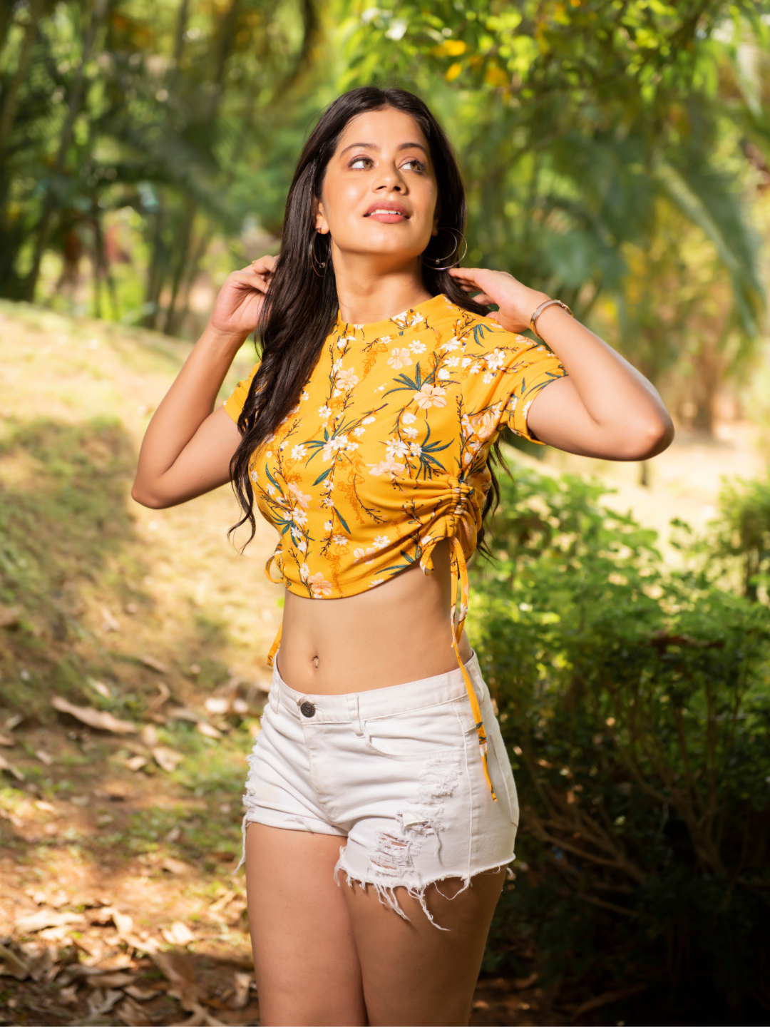 Cotton Stretchable Side Drawstring Crop Top - Pinkkup