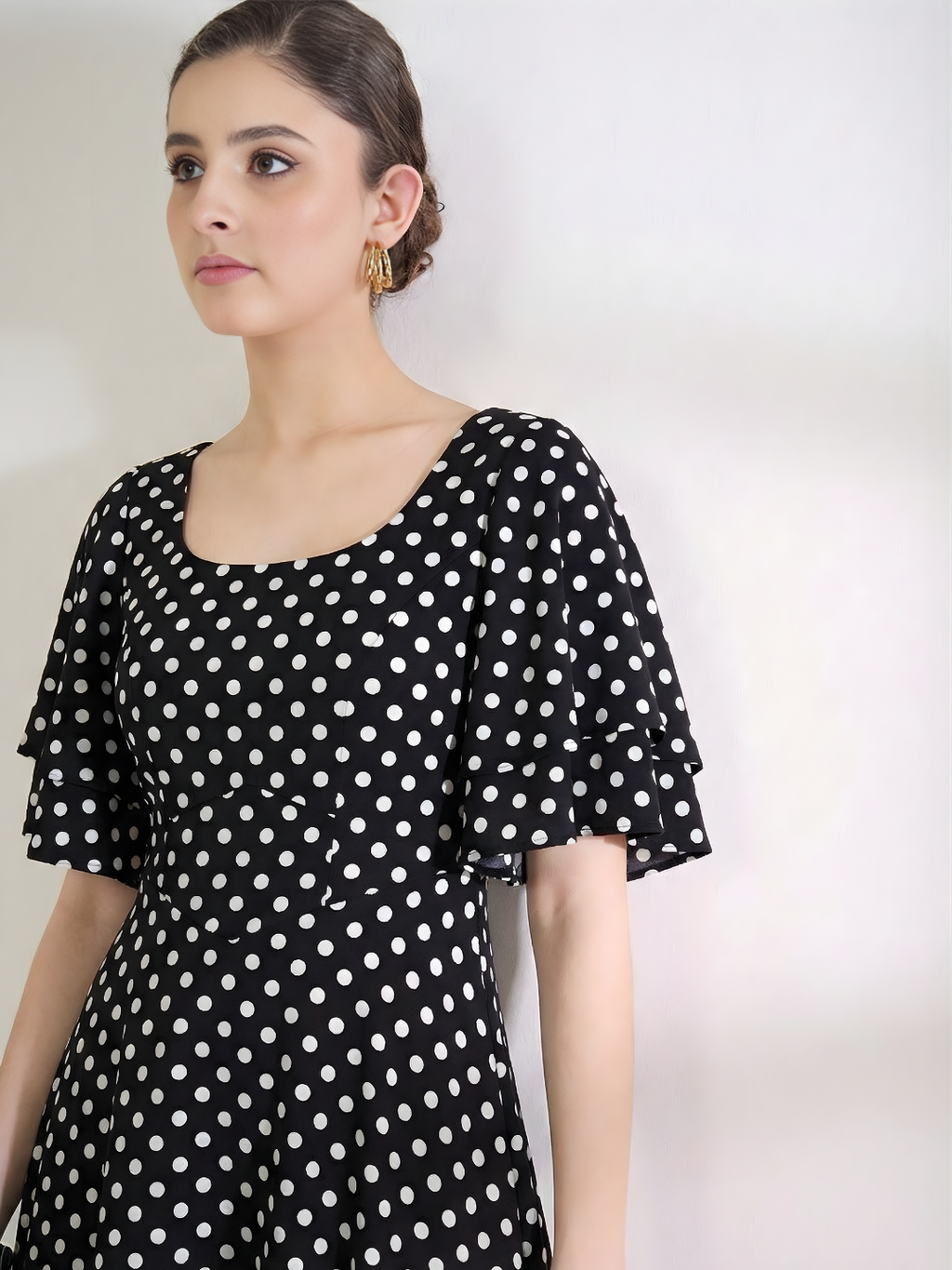 Stretchable Ruffled Sleeve Fit & Flare Dress