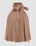 Suede Halter Neckline Knotted Top in Mud