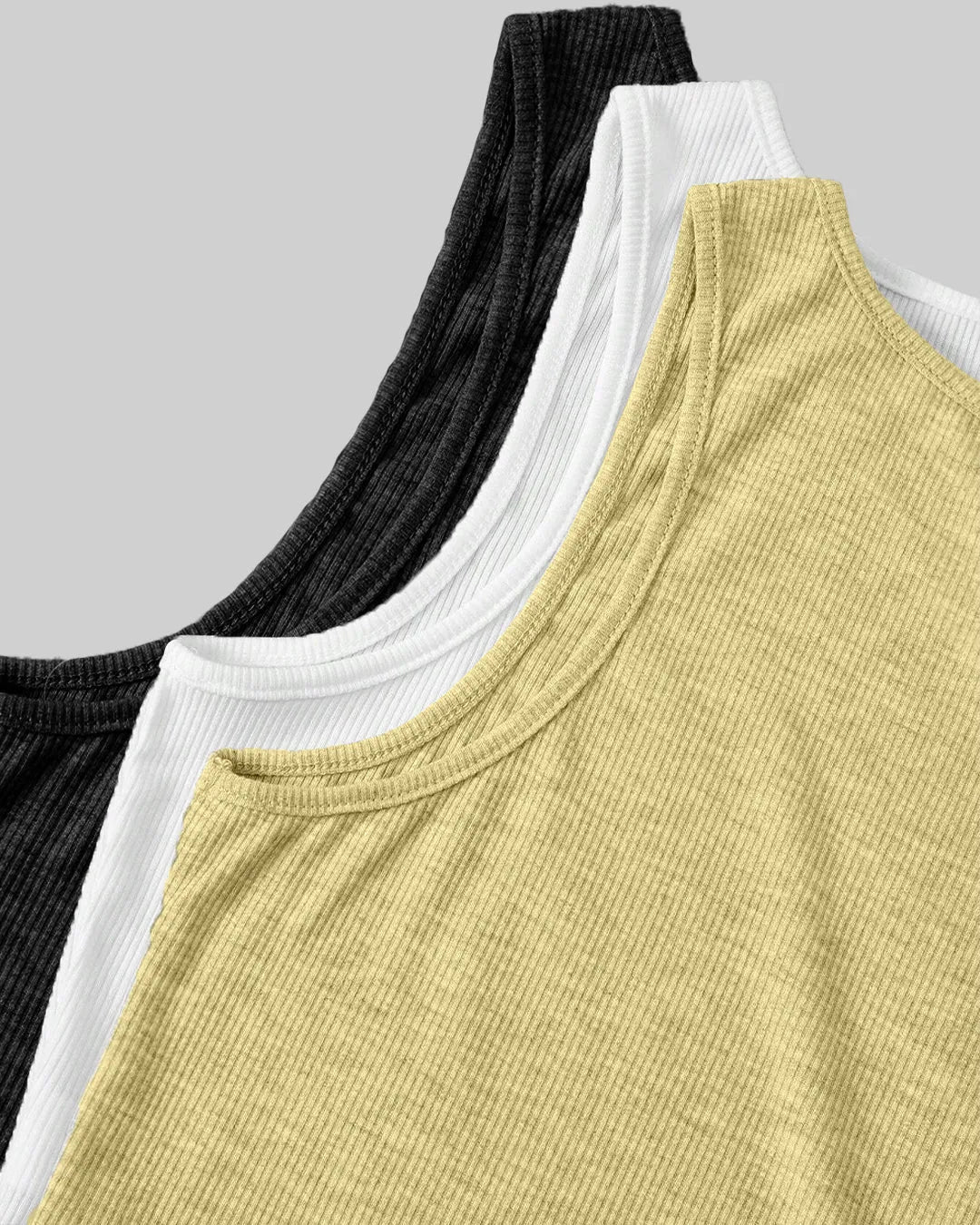 Pack of 3 Solid Color Ribbed Tank Tops in Black, White and Vanilla