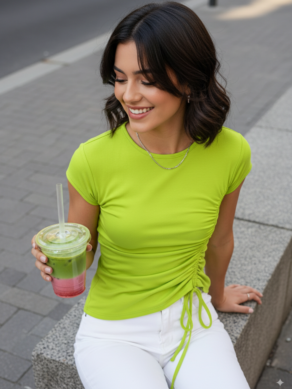 Half-Sleeve Stretchable Drawstring Top - Pinkkup
