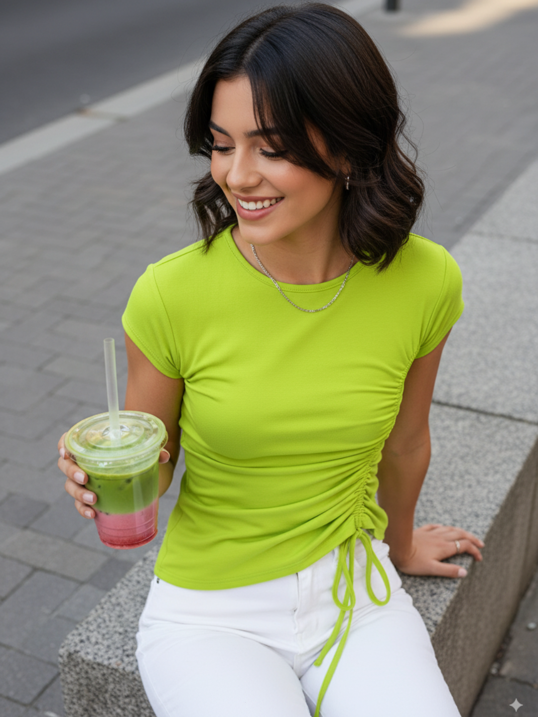 Half-Sleeve Stretchable Drawstring Top - Pinkkup