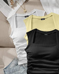 Sleeveless Square Neck Tops Combo in White, Black and Vanilla