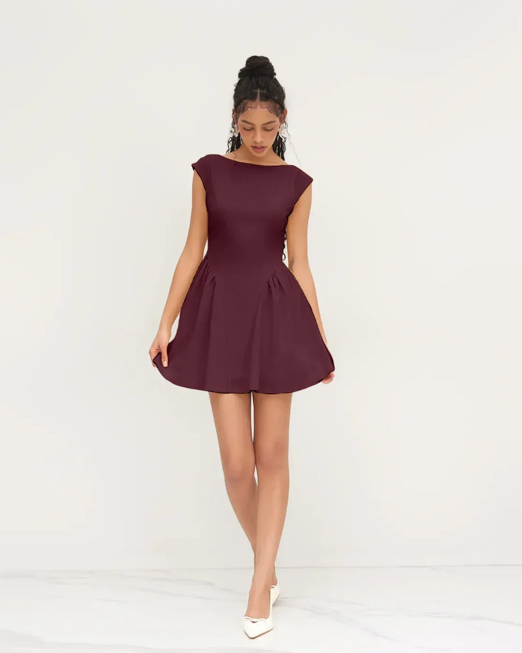 Solid A-Line Maroon Dress