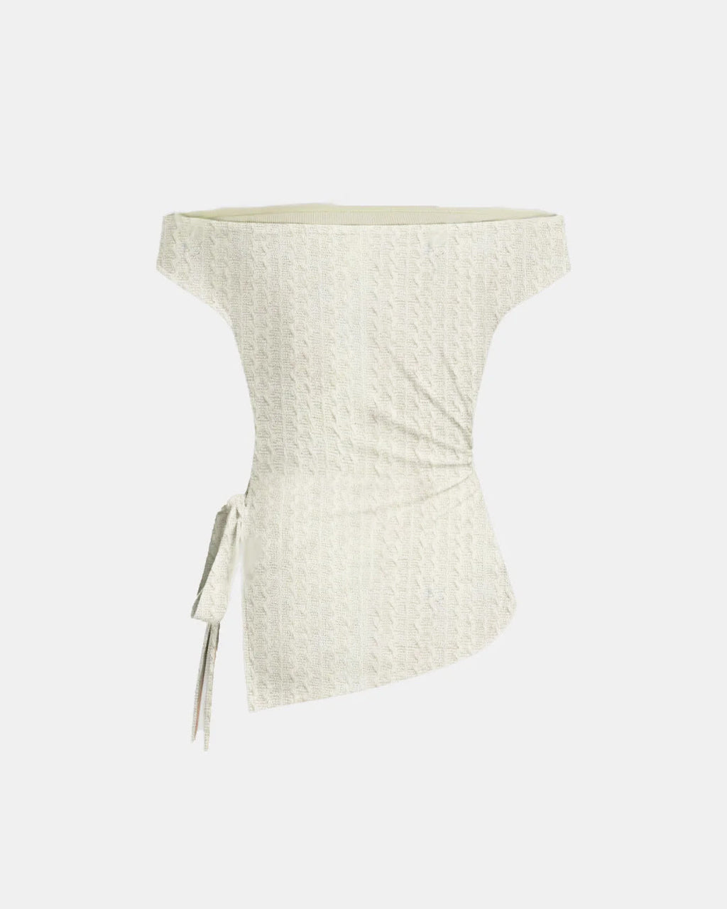 Off-shoulder Ruched Knotted Asymmetrical Hem Top in White