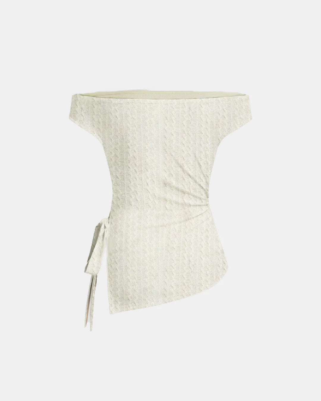 Off-shoulder Ruched Knotted Asymmetrical Hem Top in White