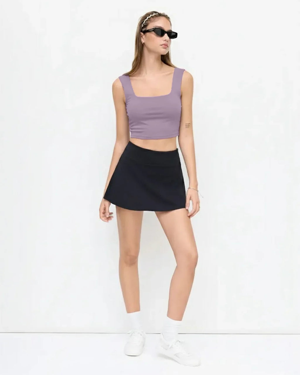 Round neckline Solid Active Tank Top in Lilac