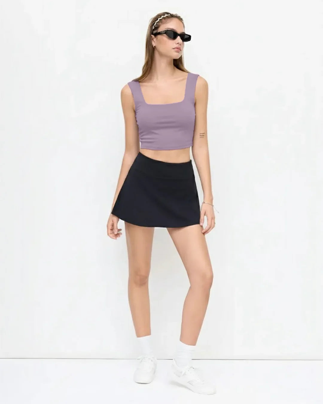 Round neckline Solid Active Tank Top in Lilac