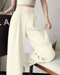 High Waist Straight Loose Solid A Line Trouser in Beige