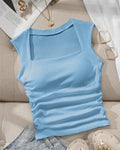 Sleeveless Square Neck Fitted Top in Powder Blue