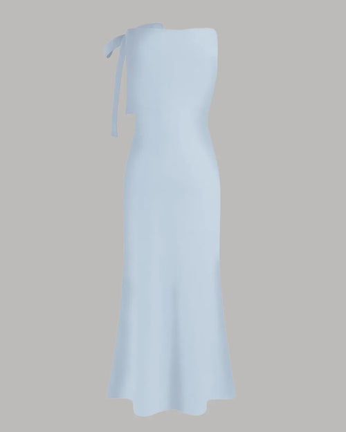 Boat Neck Solid Bowknot Maxi Dress In Ice Blue