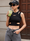 Sleeveless Stretchable Ribbed Top with Front Cut Outs - Pinkkup