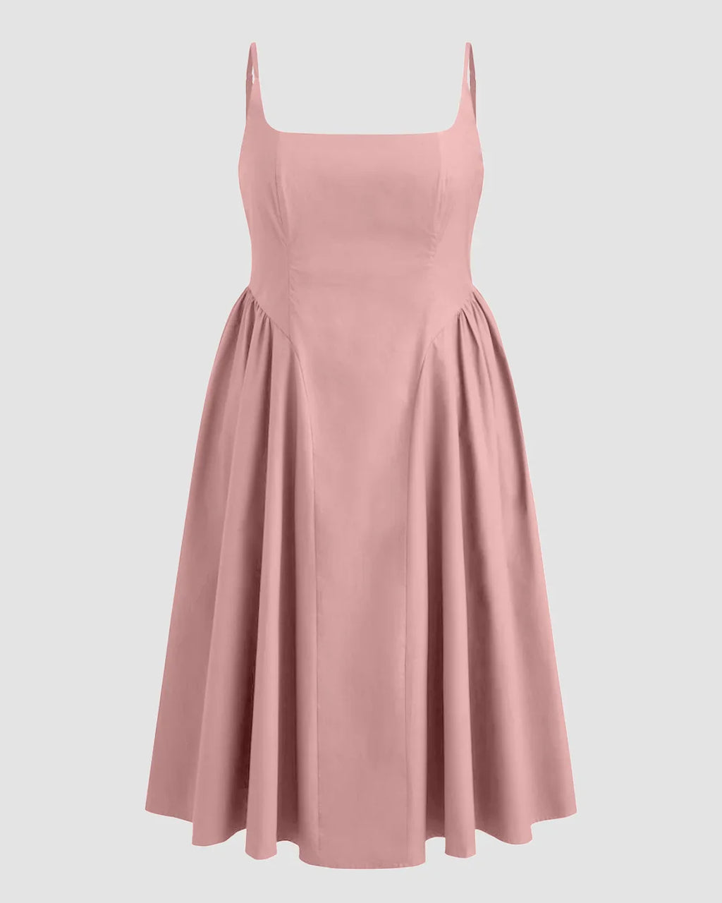 U-neckline Ruched Ruffle Hem Maxi Cami Dress in Pink Curve & Plus