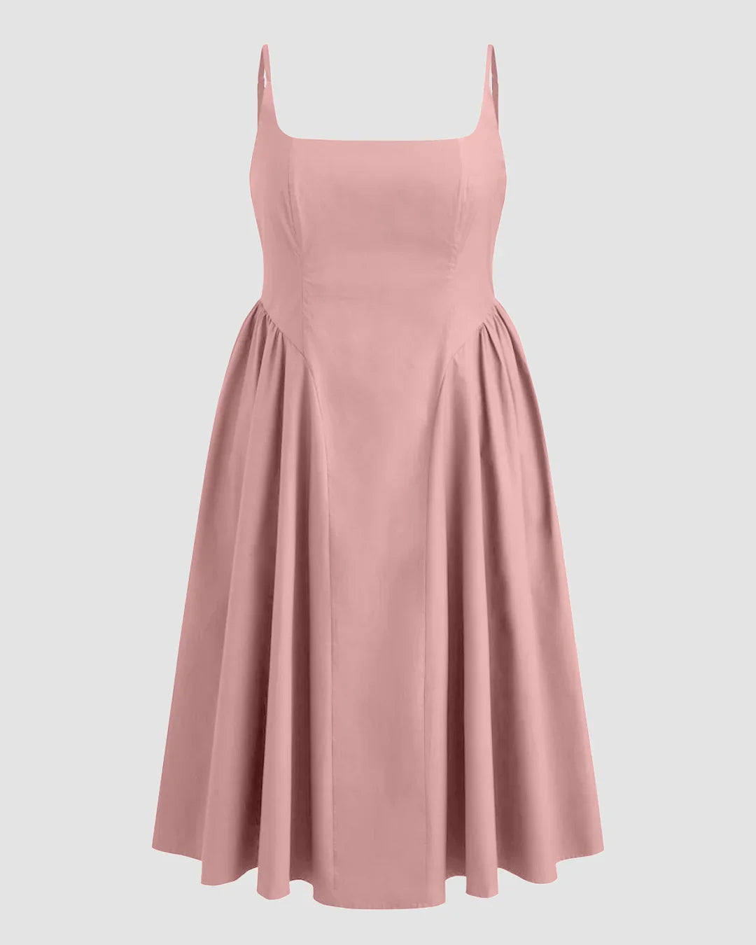 U-neckline Ruched Ruffle Hem Maxi Cami Dress in Pink Curve & Plus