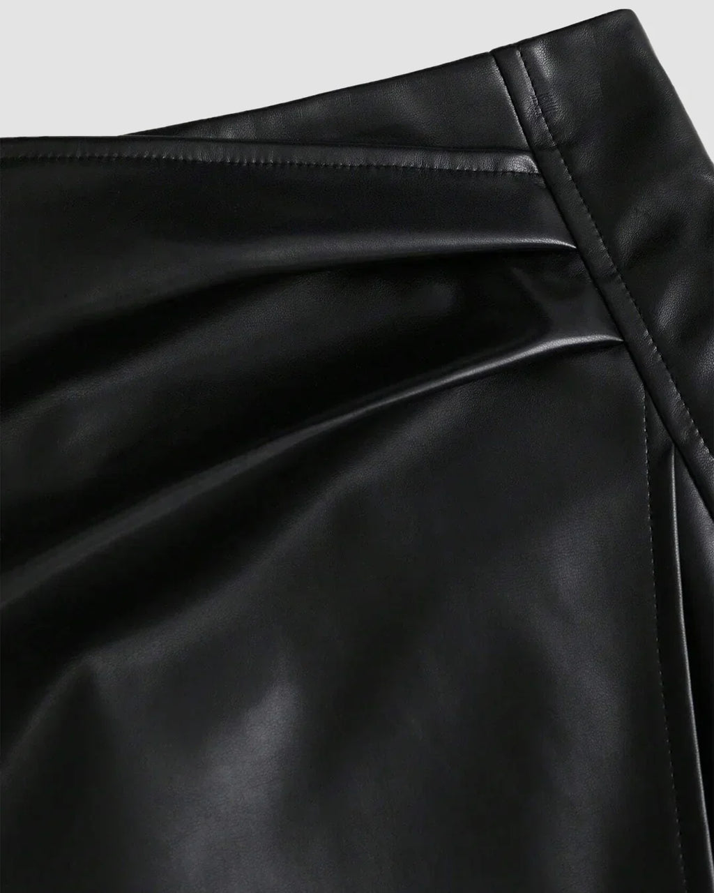 Solid Black Leather Bodycon Mini Skirt for Women