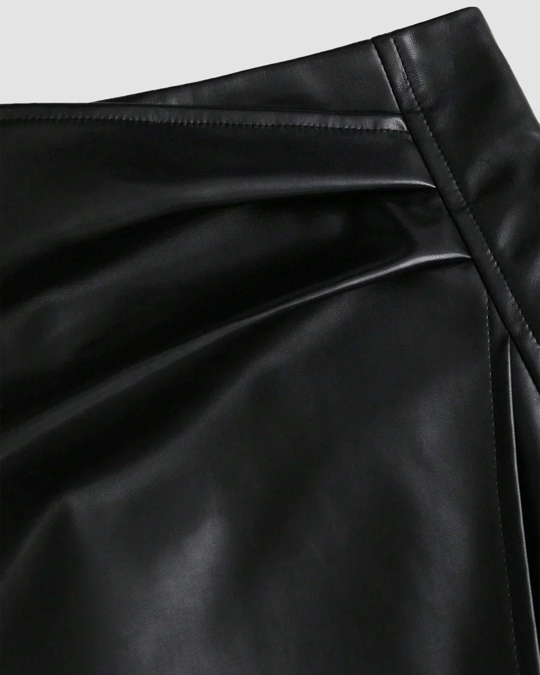Solid Black Leather Bodycon Mini Skirt for Women