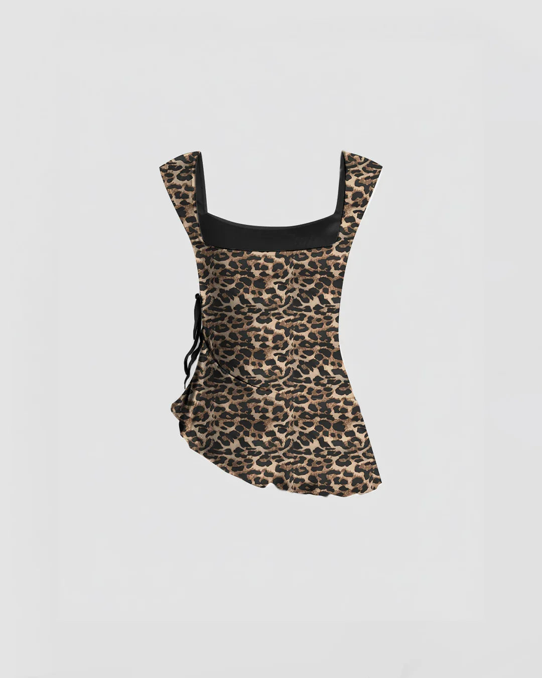 Leopard Print Square Neck Sleeveless Top with Asymmetrical Hem