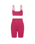 Cami Sports Fitness Bra & Wide Band High Waist Active Workout Shorts Legging In Hot Pink