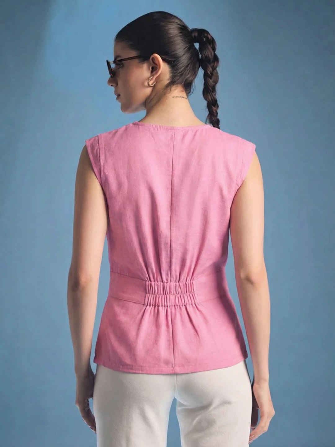 Sleeveless Pure Linen Wrap Vest