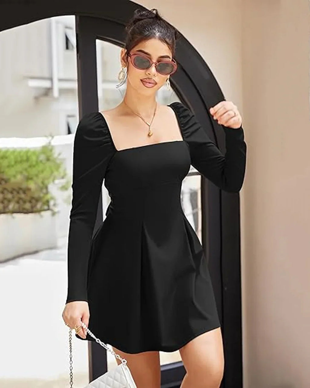 Black Square Neck Sleeveless Fit & Flare Mini Dress