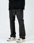 Men Slim Summer Thin Cargo Double Button Black Pants