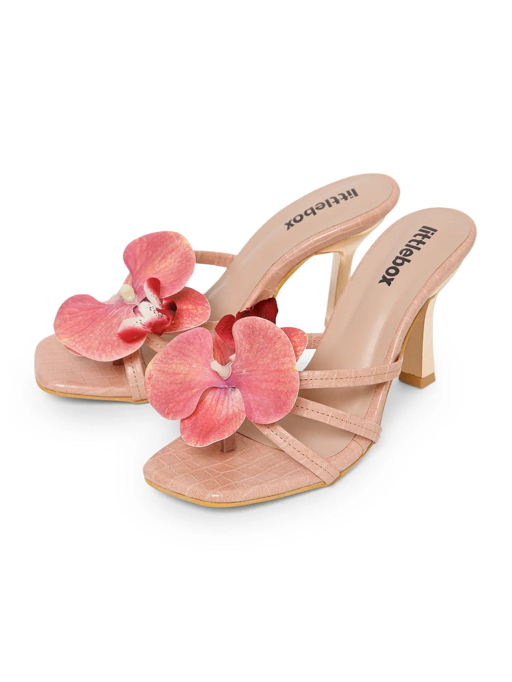 Peach Flower Decor High Heel Beach Sandals