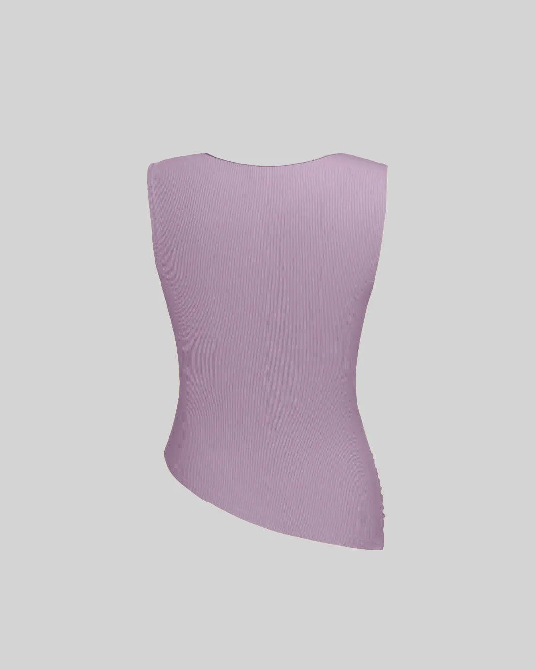 Solid Ruched Round Neck Crop Top In Lilac