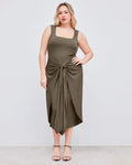 Square Neck Solid Twist Knotted Grey Maxi Dress Curve & Plus