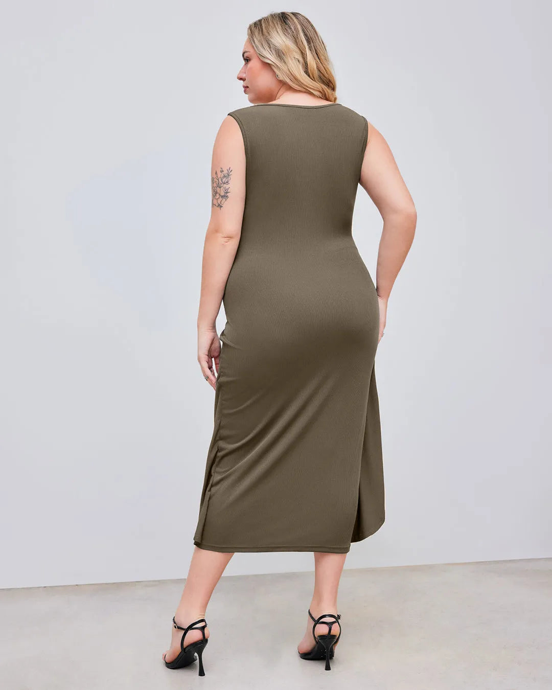 Square Neck Solid Twist Knotted Grey Maxi Dress Curve & Plus