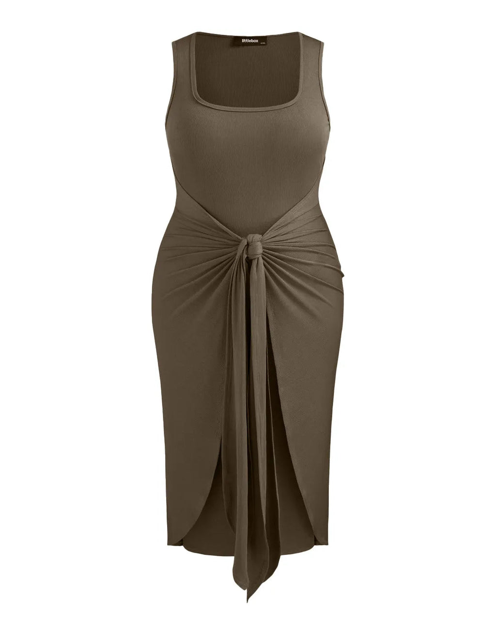 Square Neck Solid Twist Knotted Grey Maxi Dress Curve & Plus
