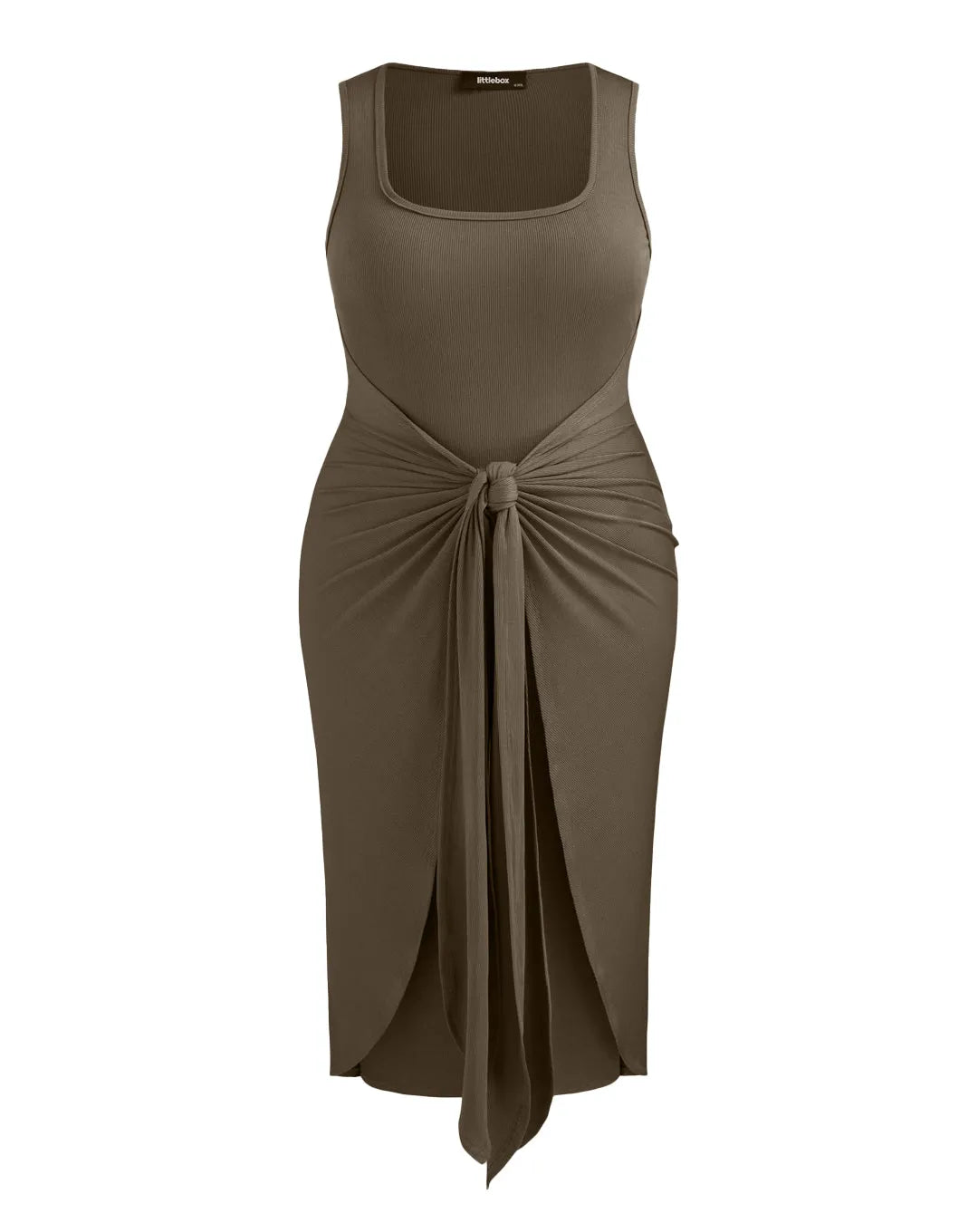 Square Neck Solid Twist Knotted Grey Maxi Dress Curve & Plus