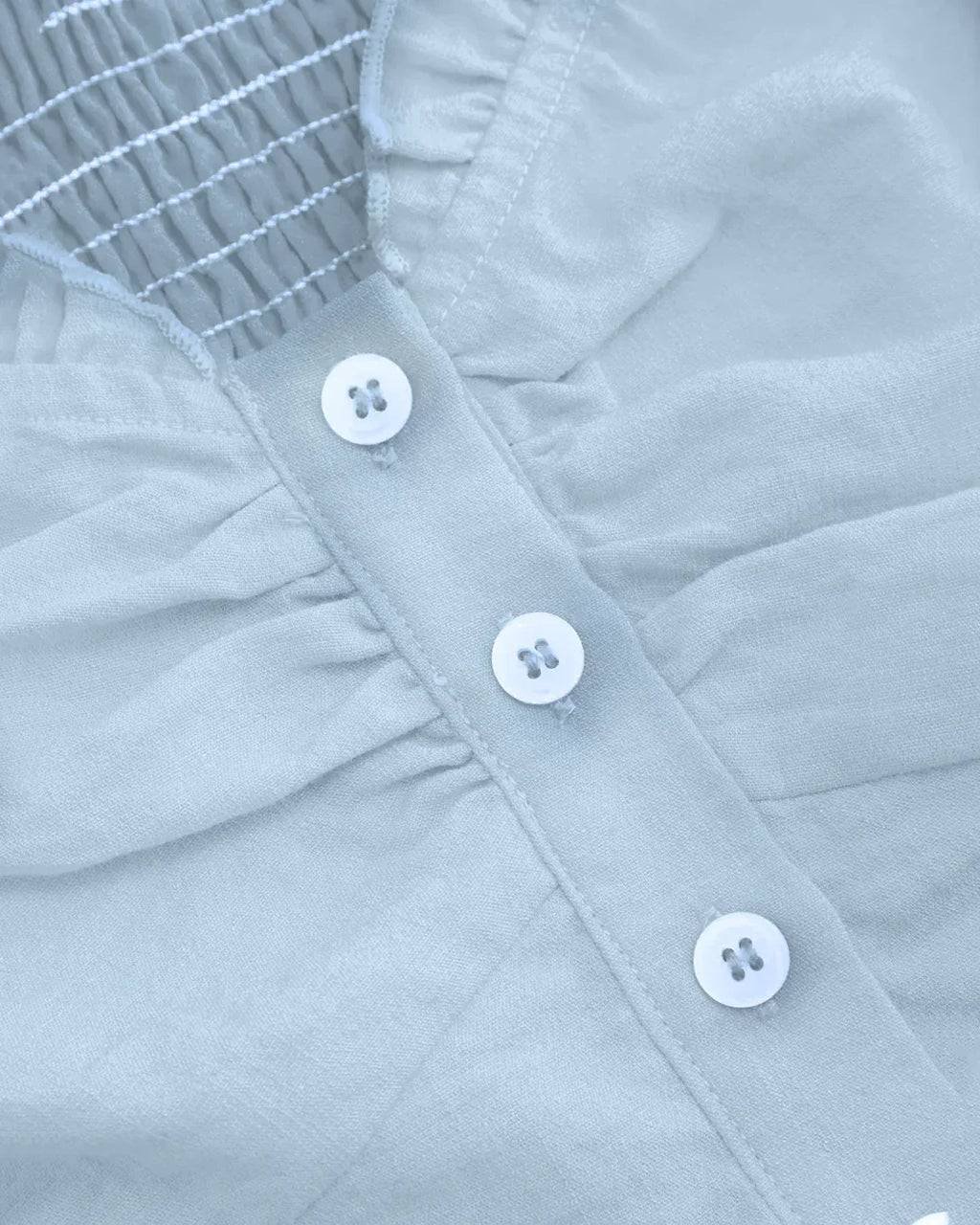 Sky Blue Ruffle Trim Ruched Button Front Top